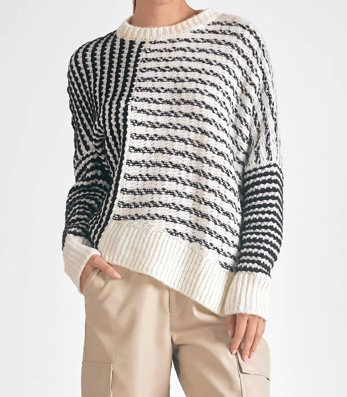 Aysmmetrical Striped Sweater In Black/white