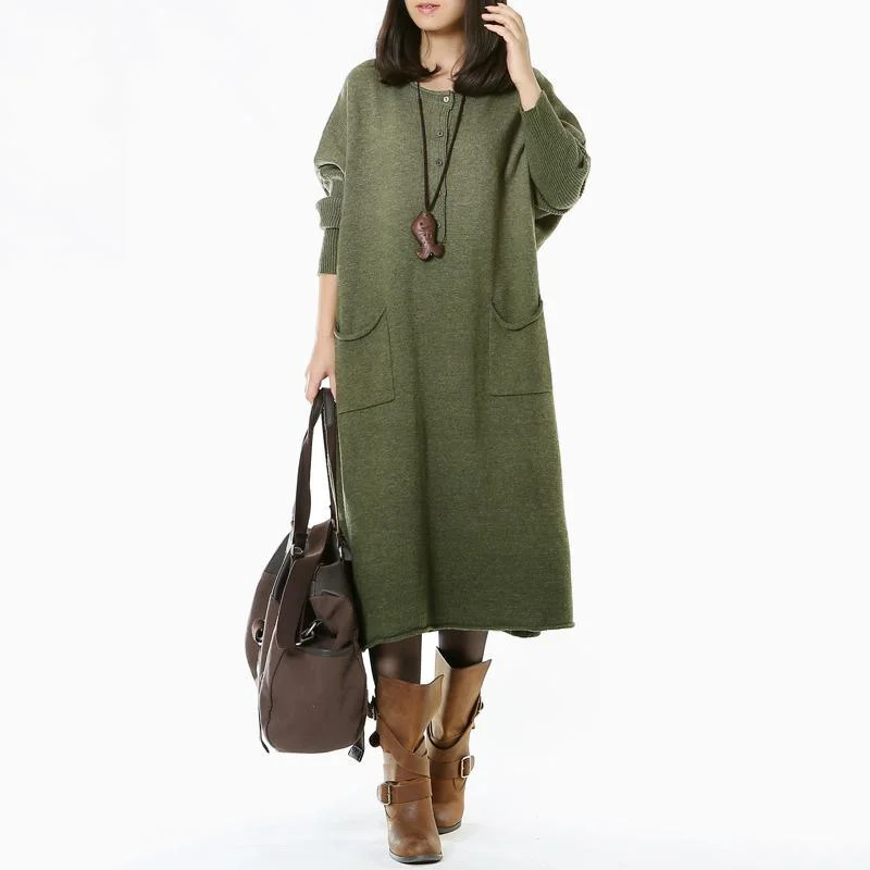 Tea green long woman sweaters knit maxi dress