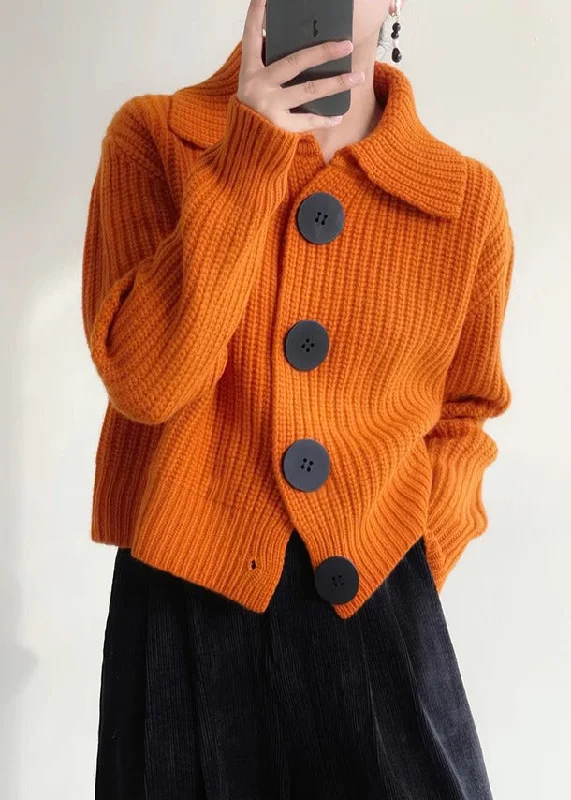 Modern Orange Peter Pan Collar Button Down Knit Cardigan