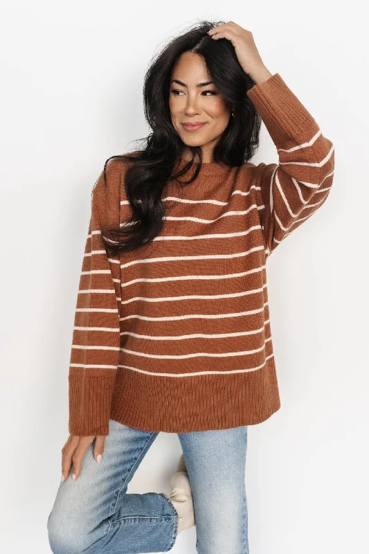 Emerson Stripe Knit Sweater | Dark Camel + Ivory