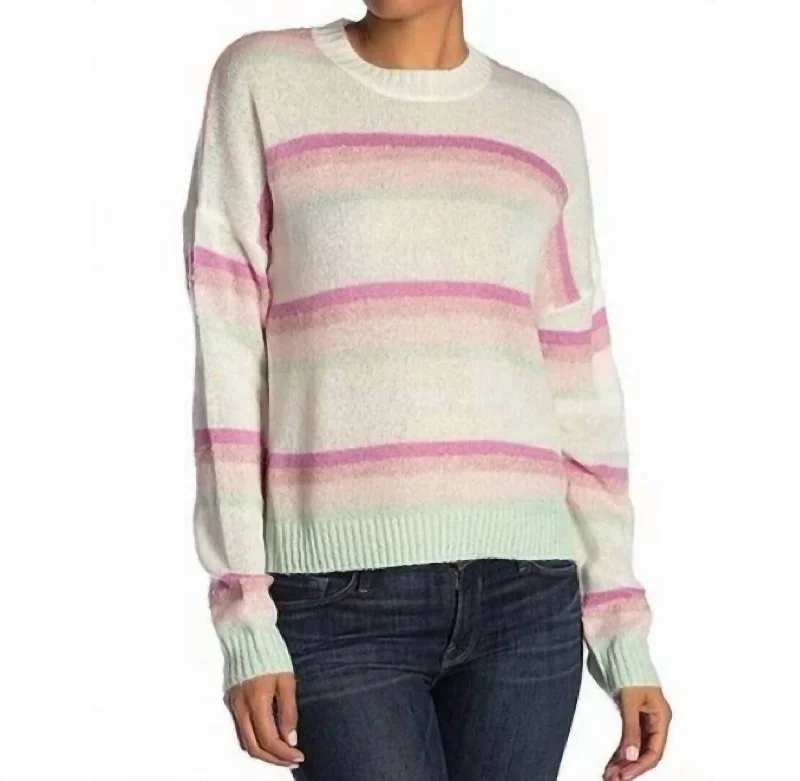 Knit Stripe Soft Marled Crewneck Sweater In Multicolor