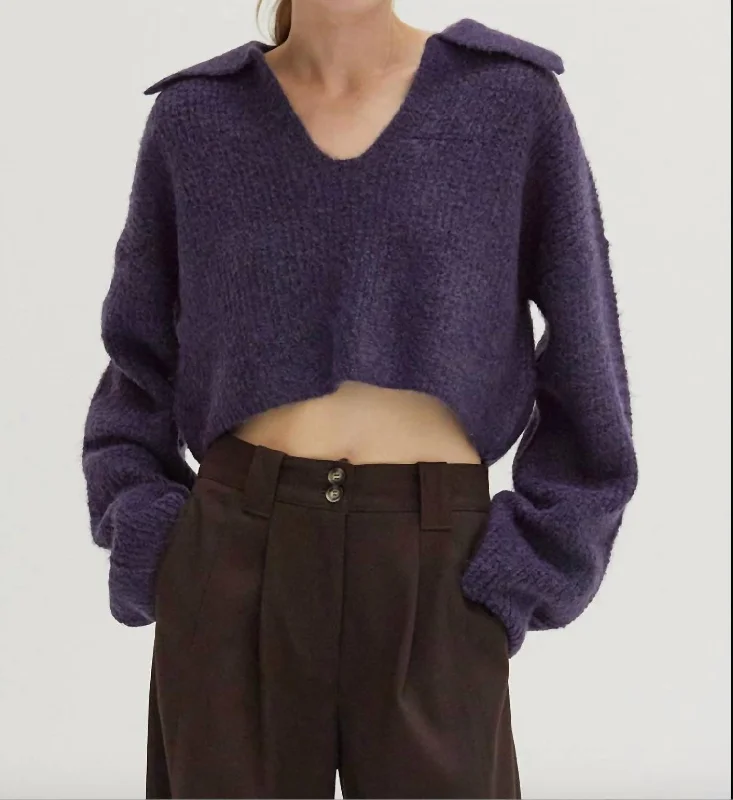 Carter Waffle Polo Sweater In Purple