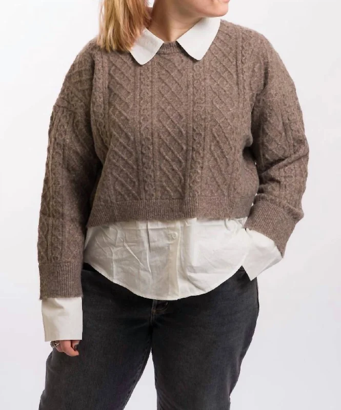 Sweater And Shirt Combo In Mocha/white