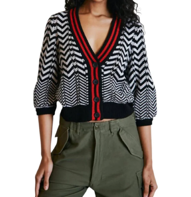 Chevron Stitch Cardigan In Black Combo