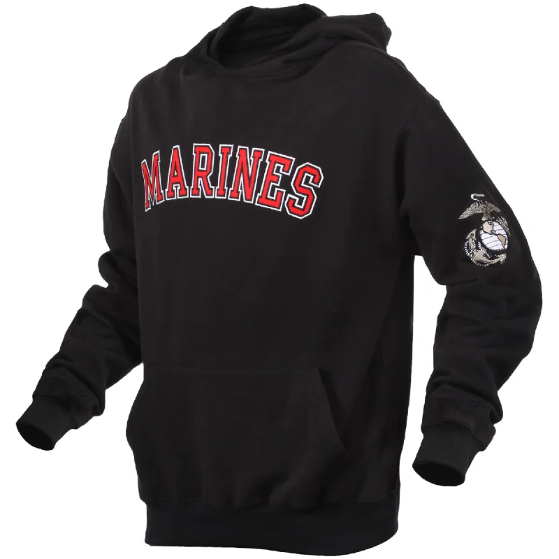 Black Marines Embroidered Pullover Hoodie