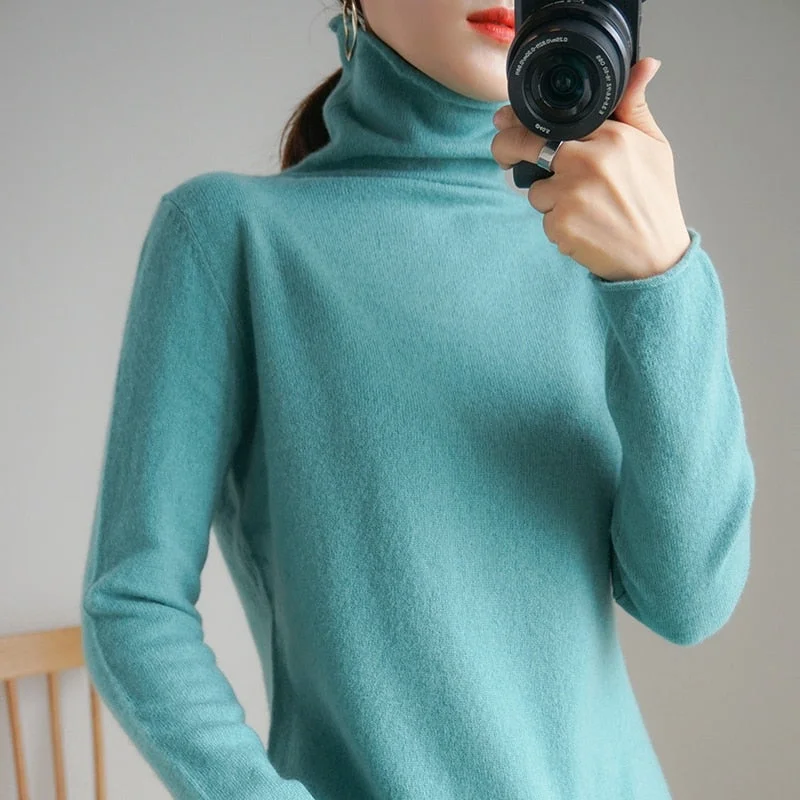 Women's Wool Knitted Warn Turtleneck Slim Long Sleeve Sweaters