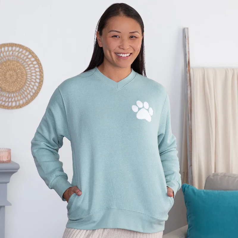 Chenille Paw V-Neck Pullover Sweatshirt