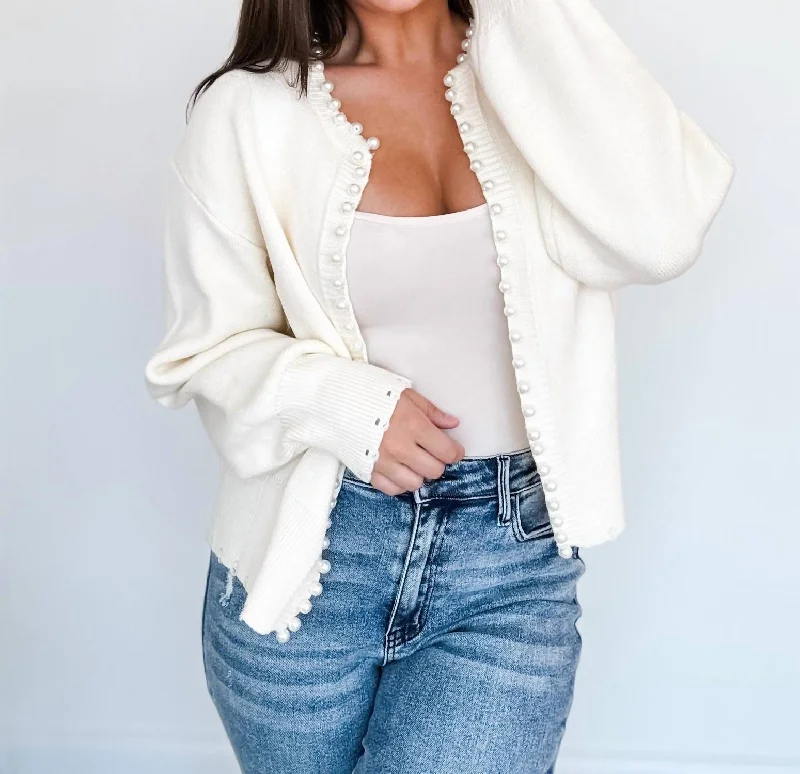 Pearl Trim Cardigan In Cream