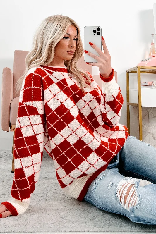 Older Soul Oversized Checker Sweater (Red/Cream)