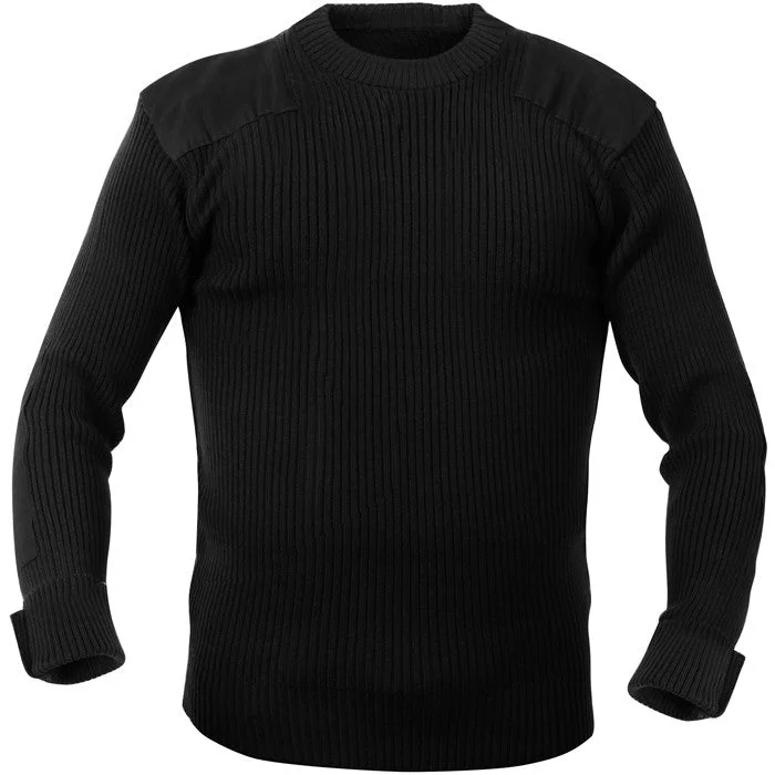 Black - Military Style Commando Acrylic Crewneck Sweater