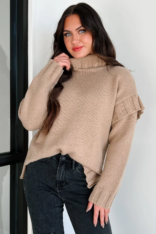 Staying Connected Oversized Turtleneck Sweater (Taupe)