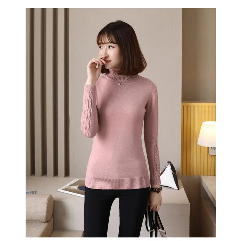 Women's Autumn Winter Warm Knitted Tricot Turtleneck Pullover Sweaters