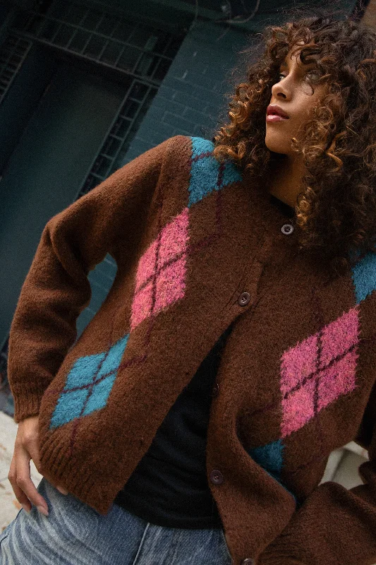 WOOL-BLEND ARGYLE PATTERN CARDIGAN