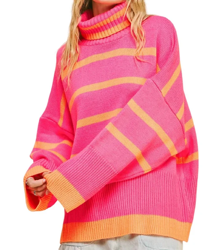 Striped Oversized Sweater In Pink/orange