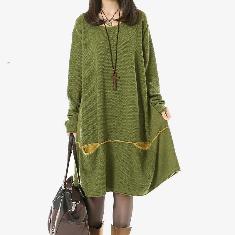 Green Sweaters Plus Size Knit Dresses