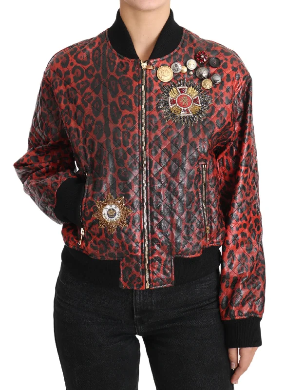 Bright Colors Dolce & Gabbana  Leopard Print Quilted Bomber Jacket