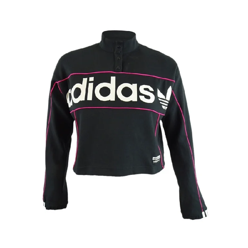 Adidas Originals Women's Logo Button Cropped Sweatshirt (L, Black/Pink)