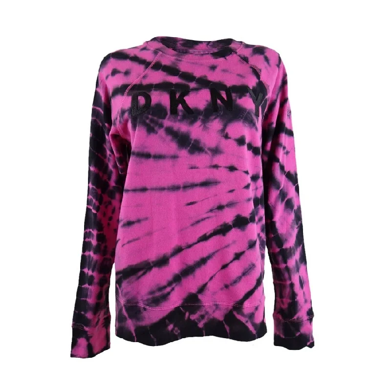 DKNY Women's Sport Tie-Dyed Logo Top (S, Pink Black)