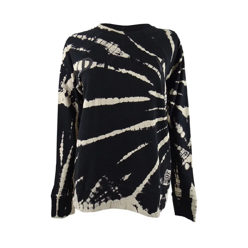 DKNY Women's Sport Tie-Dyed Logo Top (XS, Black/Beige)