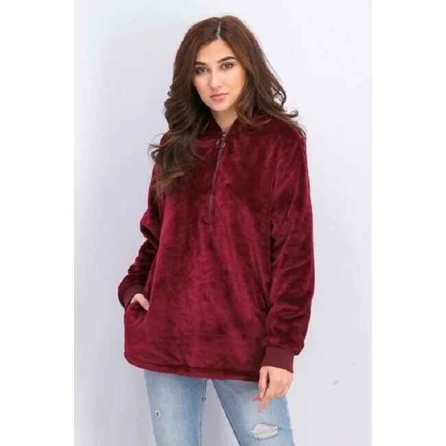 Ideology Women's Plus Size Half-Zip Faux-Fur Hoodie Medium Red Size One Size