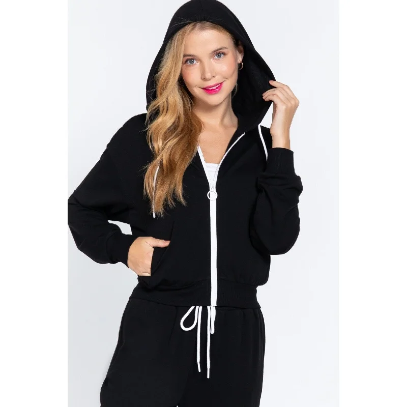 Long Sleeves Fleece French Terry Jacket Zip Up Closure