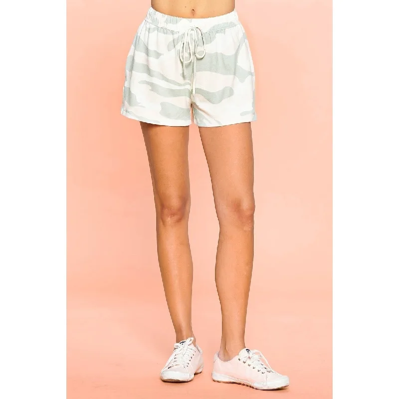 Off White Camouflage Hacci Jersey Shorts With Side Pockets