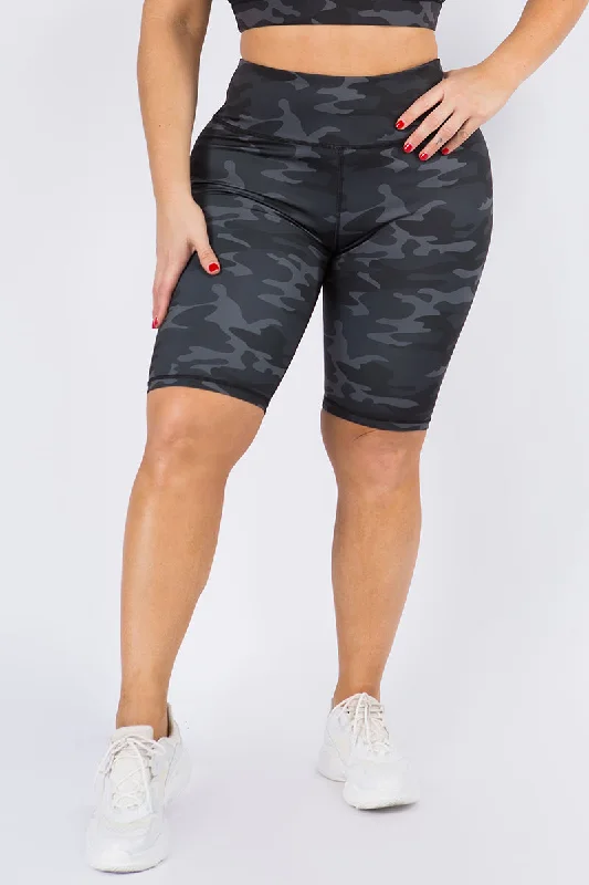 Plus Size Dark Camo Print Biker Shorts