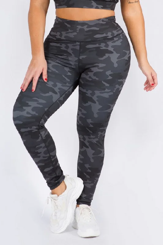 Plus Size Dark Camo Print Leggings