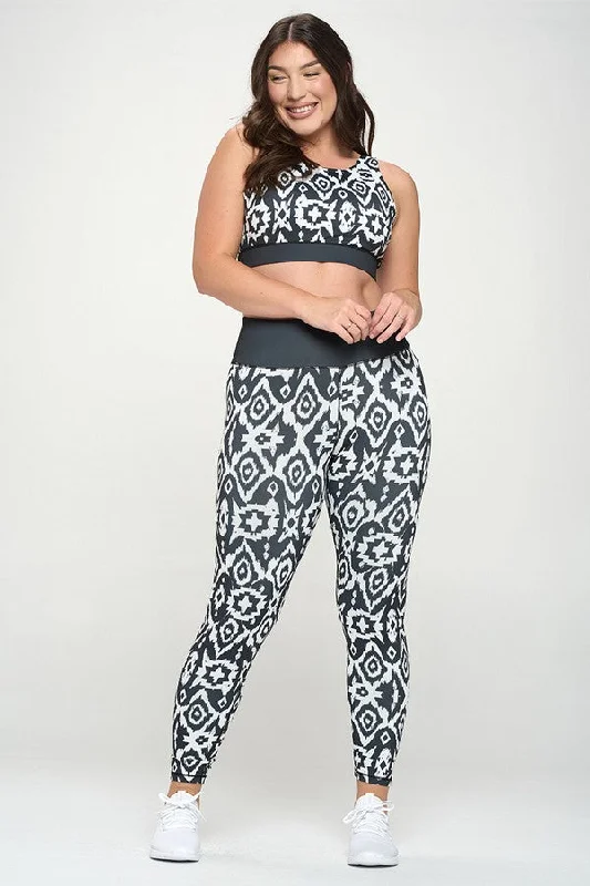 Plus Size Mandala Tribal Print Active Set