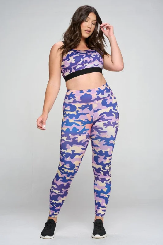 Plus Size Purple Camo Active Set