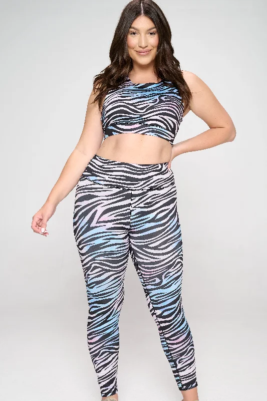 Plus Size Thunderbolt Zebra Print Active Set