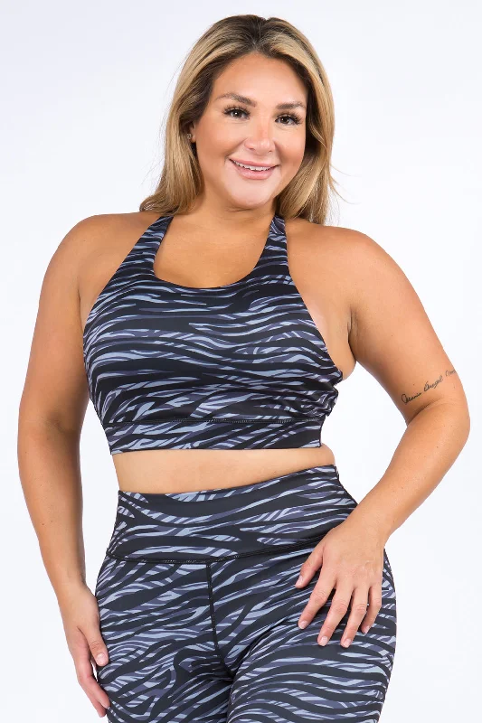 Plus Size Toned Zebra Print Active Sports Bra