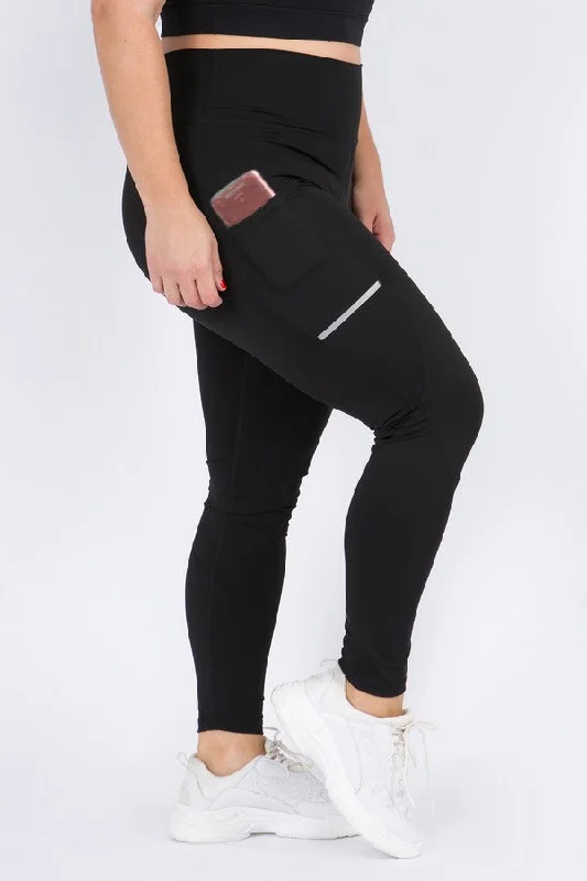 Plus Size Reflective Stripe Leggings with Pockets