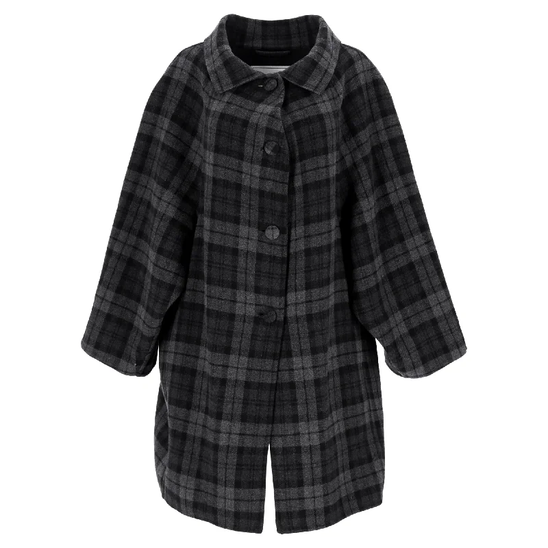 Balenciaga Checked Flannel Coat In Gray Wool