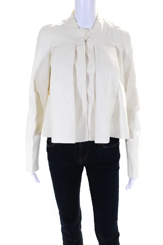 Carolina Herrera Women's Round Neck Long Sleeves Button Up Jacket Beige