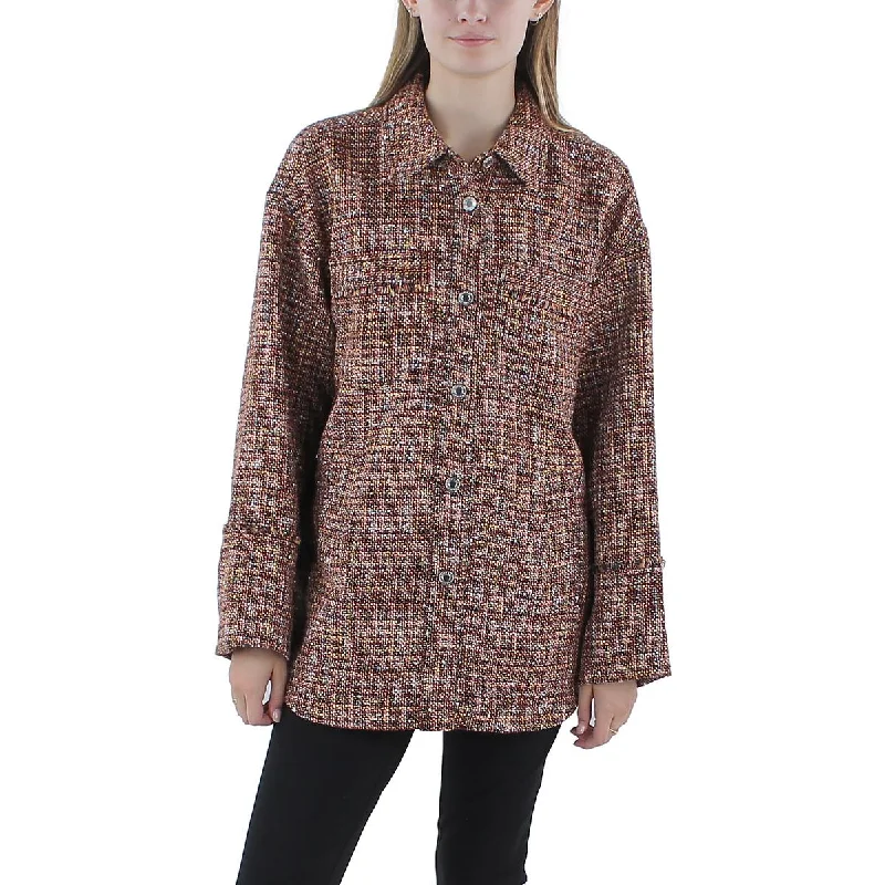 Derek Lam 10 Crosby Womens Aaliyah Tweed Metallic Shirt Jacket