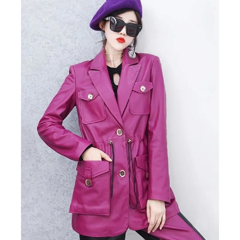 Fashion Genuine Leather Korean Style Women's Jacket for Spring and Autumn