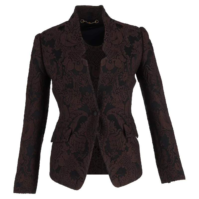 Gucci 2010s Floral-Jacquard Blazer in Brown Wool