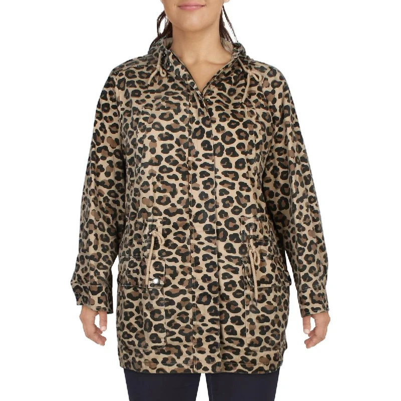 Levi Strauss & Co. Womens Plus Animal Print Hooded Parka Coat