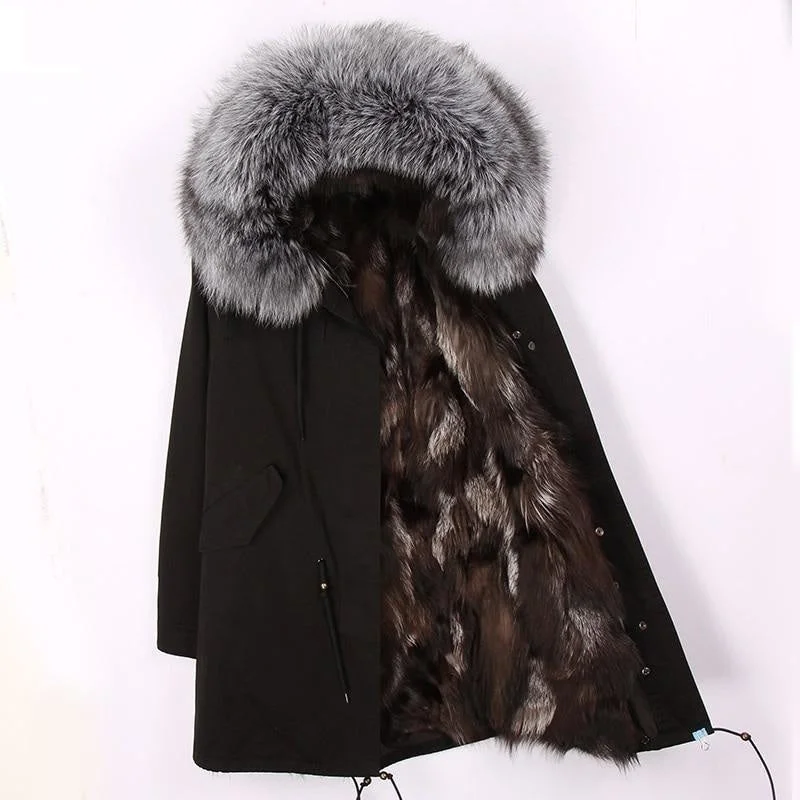 Luxurious Large Raccoon Fur Collar Hooded Fashion Coat For Women