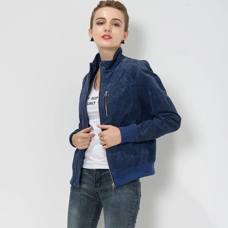 Warm Winter Plus Size Denim Pigskin Leather Biker Coat Jacket for Women