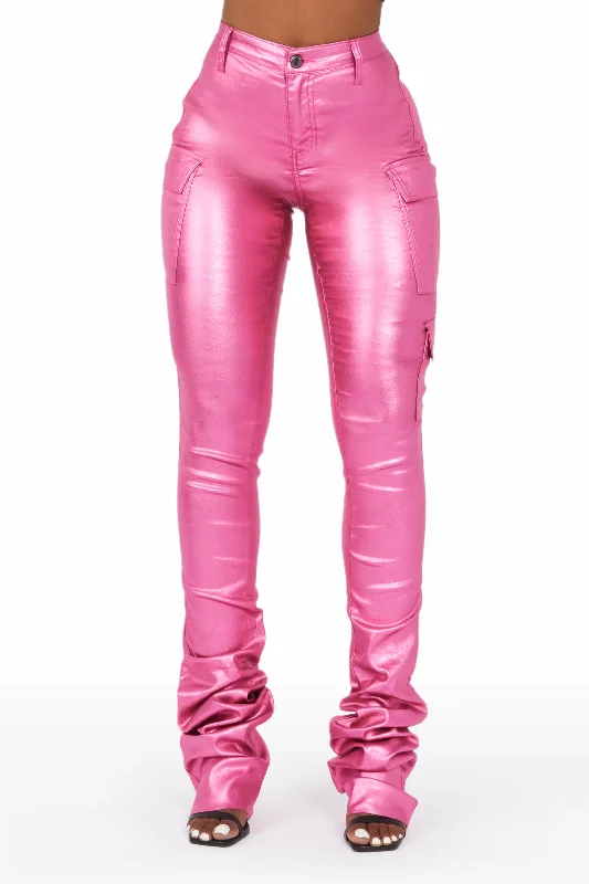 Vixen Metallic Dark Pink Cargo Super Stacked Pant