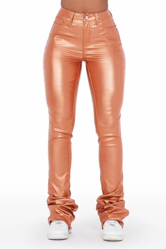 The Drama Metallic Orange PU Super Stacked Pant