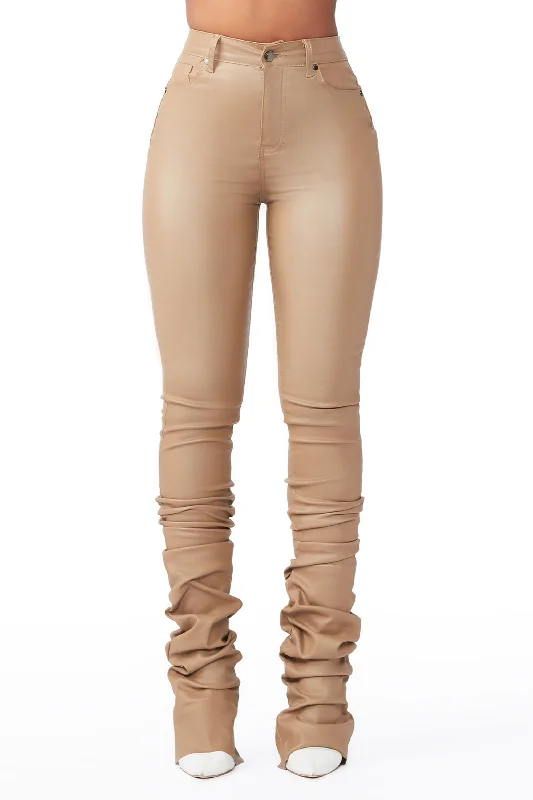 She's A Star Khaki PU Super Stacked Pant