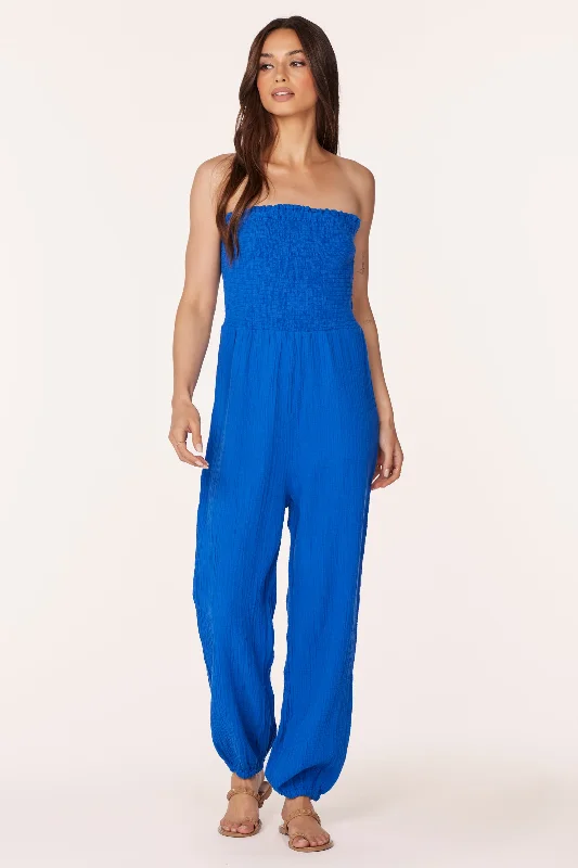 SMOCKED TUBE TOP JUMPSUIT