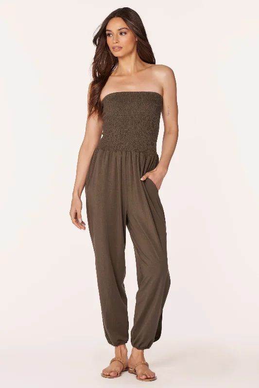 SMOCKED TOP SPLIT LEG JUMPSUIT