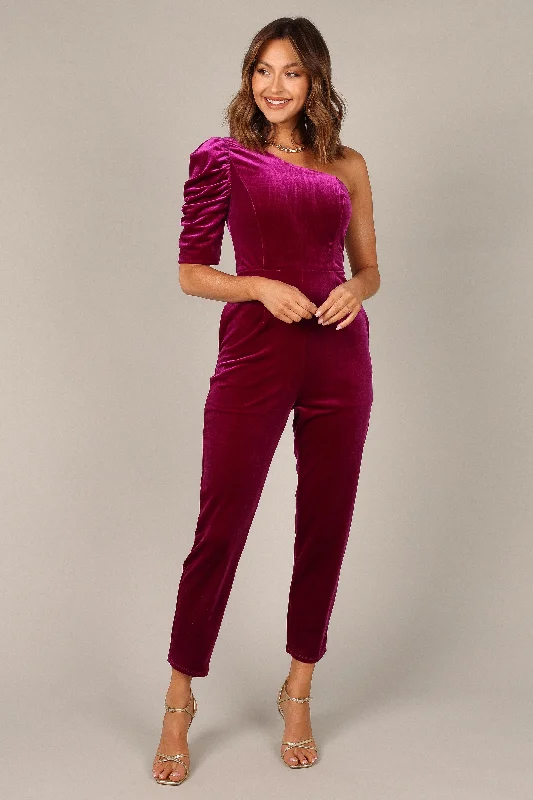 Emmie One Shoulder Jumpsuit - Raspberry