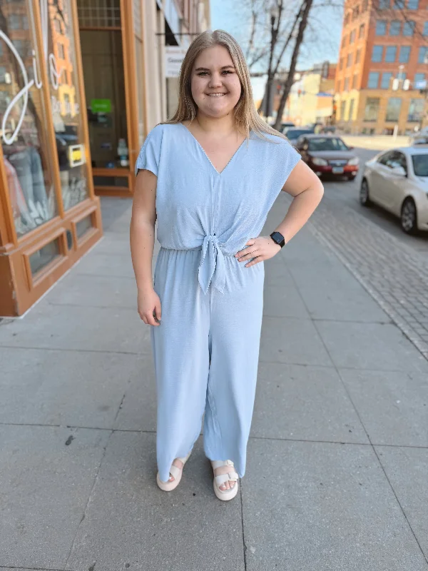 Light Blue Short Sleeve Sky Jumpsuit-Final Sale Online Only