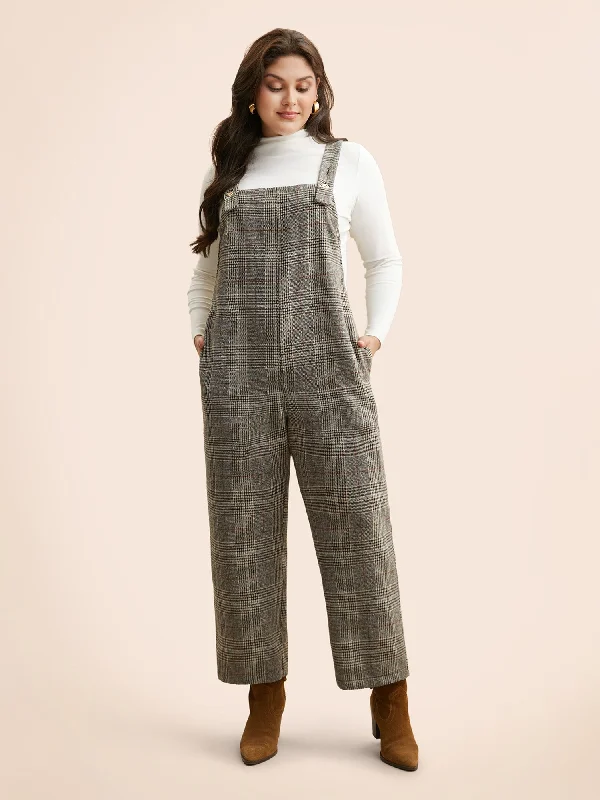 Plaid Adjustable Straps Pocket Jumpsuit