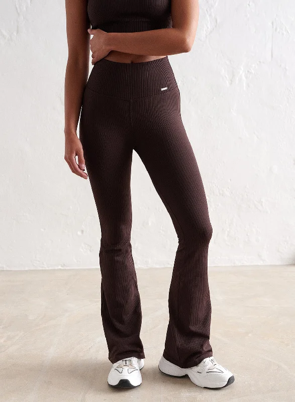 Cacao Ribbed Seamless Flare Tights